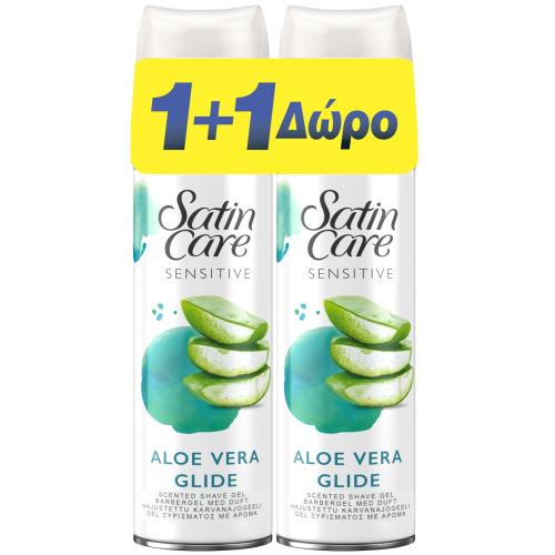Gillette Satin Care Sensitive Aloe Vera Glide Scented Shave Gel Ξυρίσματος με Aloe Vera & Άρωμα για Ευαίσθητες Επιδερμίδες 200ml 1+1 Δώρο